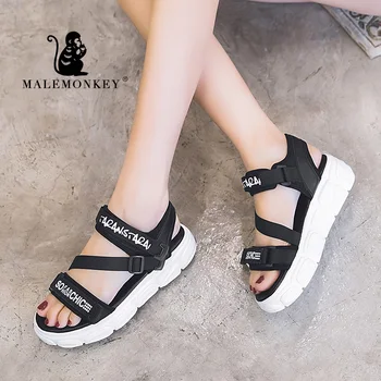 

MALEMONKEY 023068 Flat Sandals Woman 2020 New Summer Casual Soft Sandals Breathable Sandalias Mujer Comfortable Sandals Women