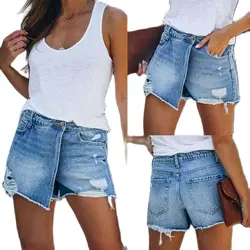 Short en jean bleu clair pour femmes, nouveau, décontracté, troué, Denim, été, 2021 