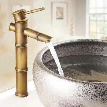 

Antique Bamboo Bathroom Faucet Antique bronze finish Brass Basin Sink Faucet Single Handle Bamboo Water Tap