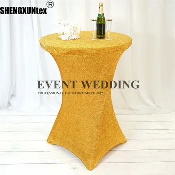 

Metallic Shiny Glittered Spandex Cocktail Table Cover Wedding Tablecloth For Event Banquet Decoration