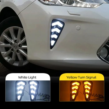 

Car Flashing 1Pair LED Daytime Running Lights DRL For Toyota Camry 2015 2016 2017 with yellow Turn Signal Fog Lamp Car Styling