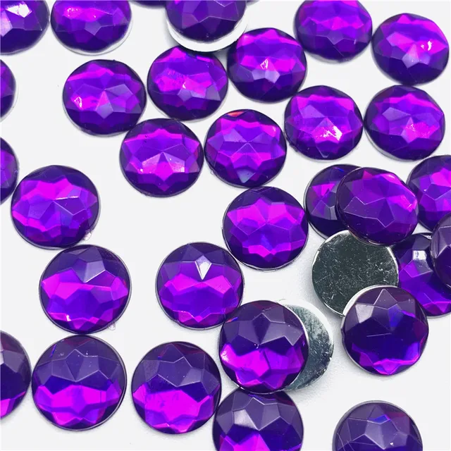 10 12 14 16 20mm Colorful Round Stones Flatback Acrylic Rhinestone Trim Scrapbook DIY Wedding Dress Accessories Costume Button purple