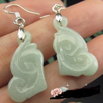 

Natural jadeite light oil sapphire Ruyi 925 Silver Hook Earring Pendant female Jades Earrings