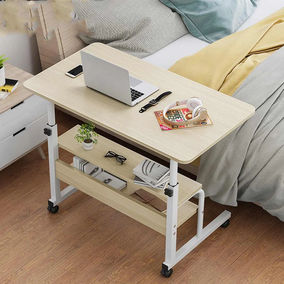 New 60*40cm Adjustable Wooden Writing Desk With Wheels Portable Study