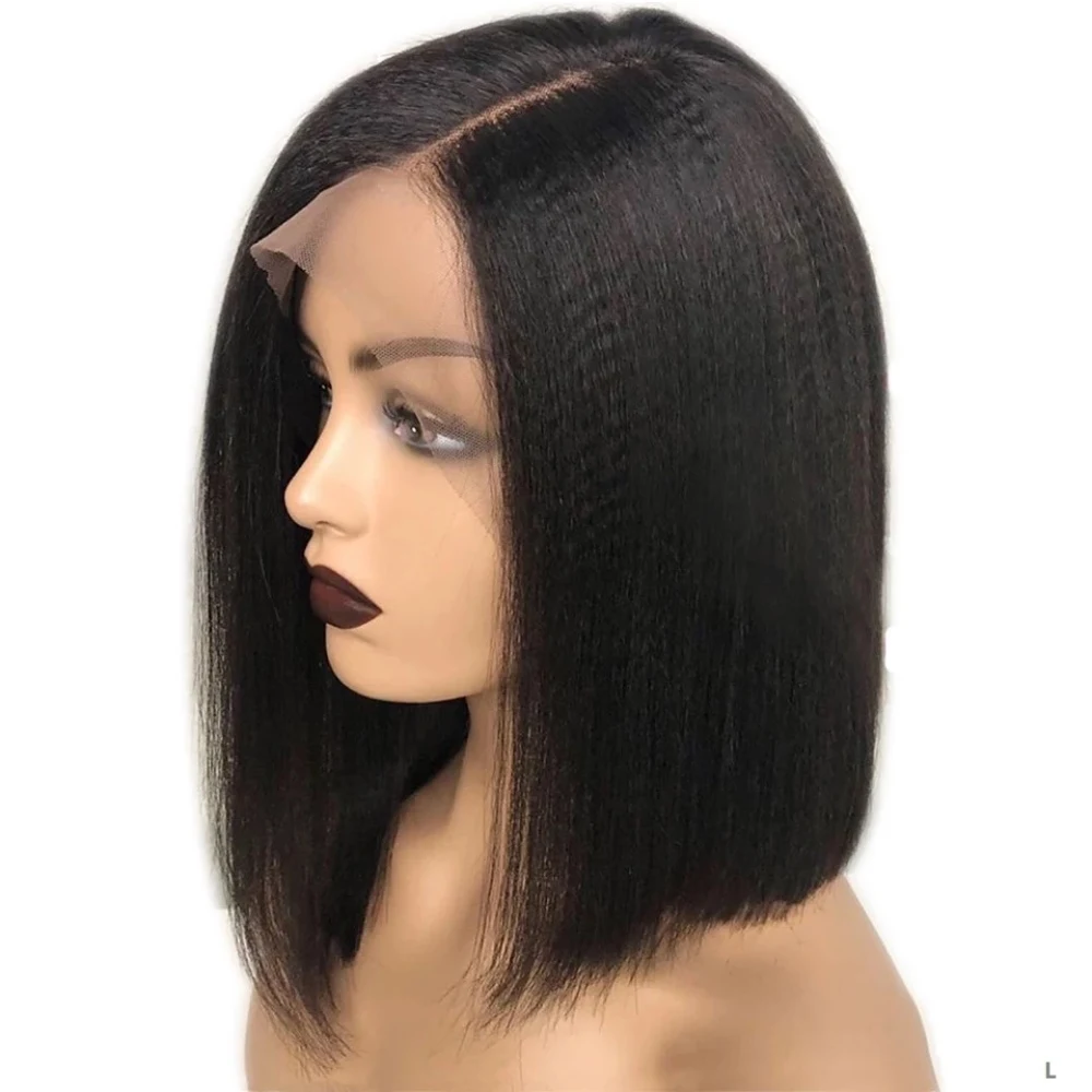 Human Hair Wig Yaki Straight Bob Wig Human Hair 5*5 Silk Top Closure Wig Silk Skin Base Brazilian Remy Hair Lace Front Natural Black