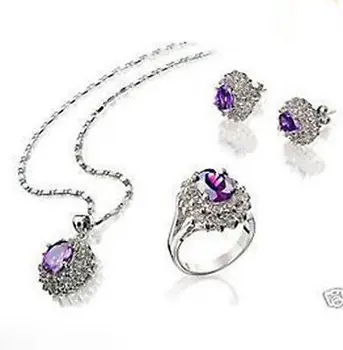 

Fine real new Fashion Cubic Zirconia Trendy Jewelry %Jewelry stone inlay zircon necklace pendant earrings ring set