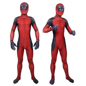 

free shipping Hot Marvel Halloween Cosplay Full Body Deadpool Costume Adult Digital Print Lycra Costume Kids Deadpool Cosplay