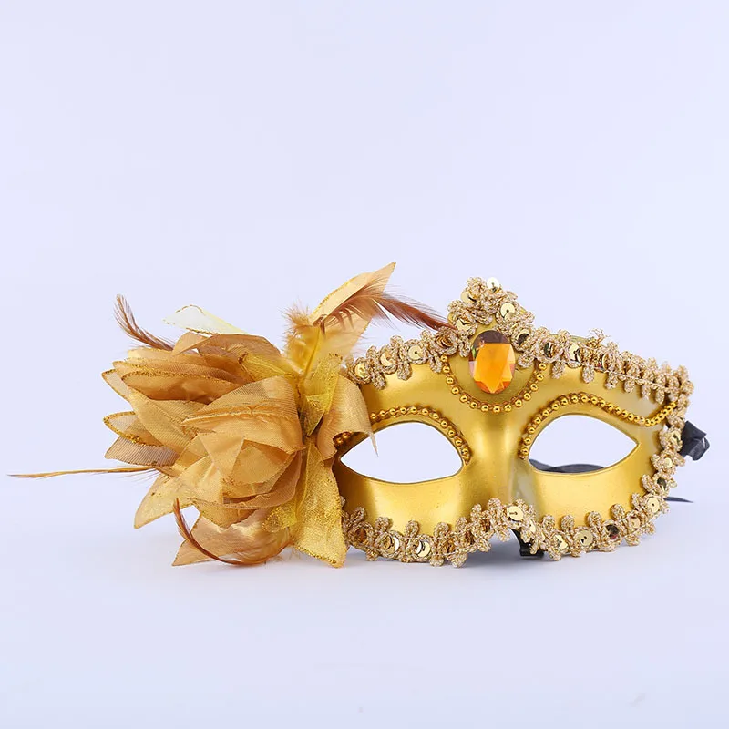 

20pcs Halloween Christmas Women Girls Masquerade Party Mask Venice Side Sequin Edge Flower Accessories Role Play Decorative