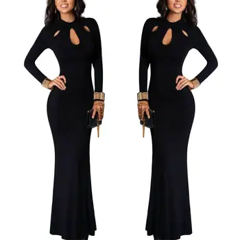 

Women Hollow O Neck Long Sleeve Slim Fishtail Cocktail Party Dress Sexy Women's Dresses Ladies Party Club Dresses