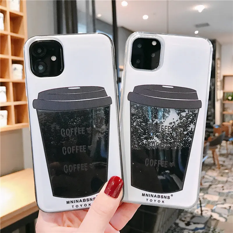 Coffee cup Glitter Liquid Case For iPhone 11 X XS XR Max 8 7 6 6S Plus Soft TPU Silicone Cases Dynamic Qicksand Back Cover | Мобильные