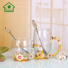 Роскошная эмалированная Цветочная чашка ручной работы стеклянная термостойкая кружка с ложкой лучший подарок чашки элегантный кофе чашка для молока с подарочной коробкой