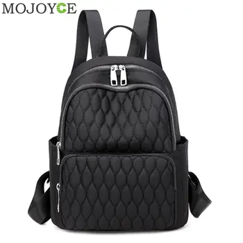 

Nylon Casual Women Shoulder Backpacks Girls Student Solid Color Lattice Pattern School Book Bags Travel Outdoor Zipper Knapsack
