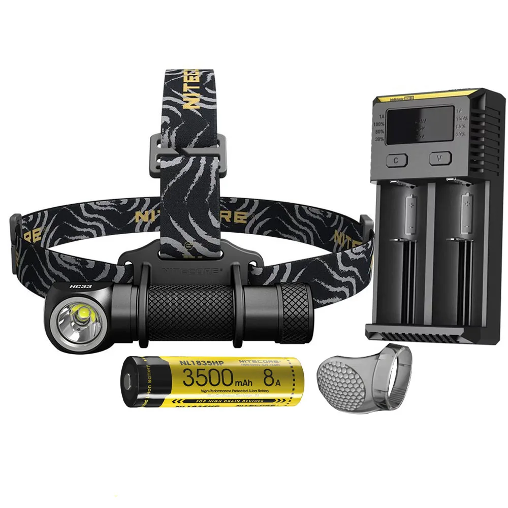 Портативный налобный фонарь NITECORE HC33 XHP35 HD LED max 1800 люмен 187 метра 8 режимов работы