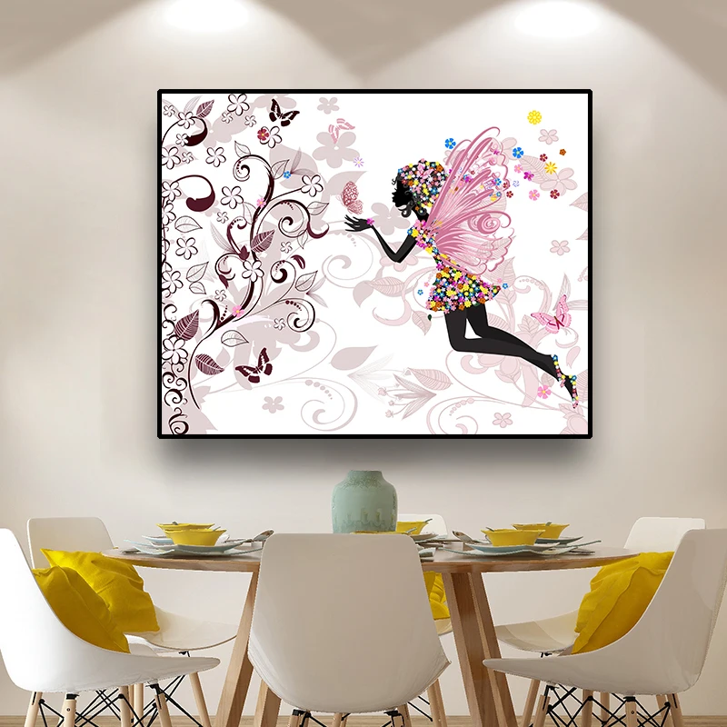 

Canvas Art Poster Flower fairy & butterfly Nordic Creative Wall Decor Picture Modern Home Decoration For Bedroom Living room