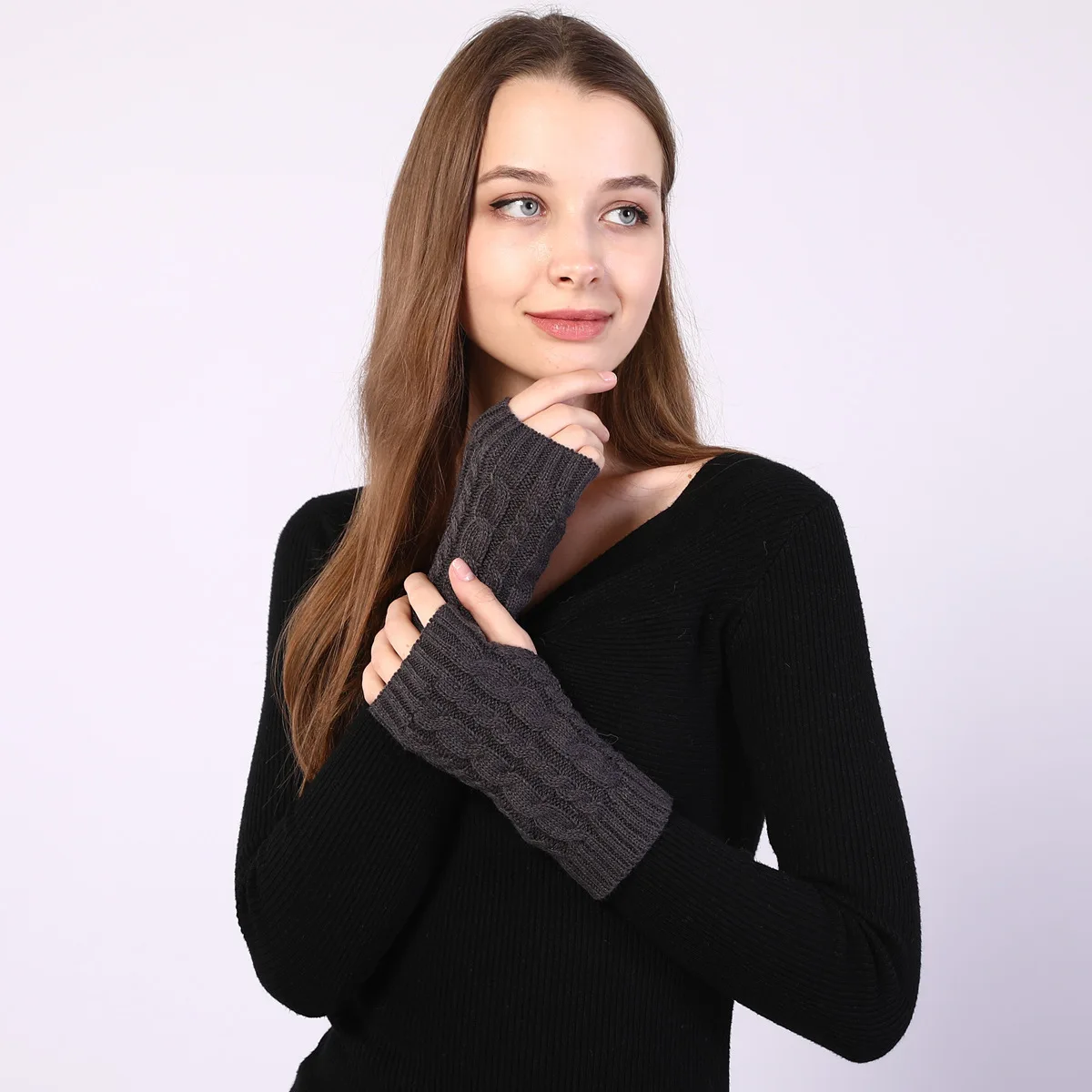 Вязаные перчатки с полупальцами, набор на руку, Осень-зима, 8 слов, Конопляный узор, короткие, открытый палец, шерстяные перчатки для мужчин и женщин, вязаные, теплые