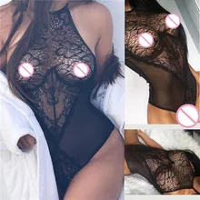 Женское сексуальное черное нижнее белье, кружевное Бандажное Сетчатое боди, сорочка на бретельках, ночная сорочка