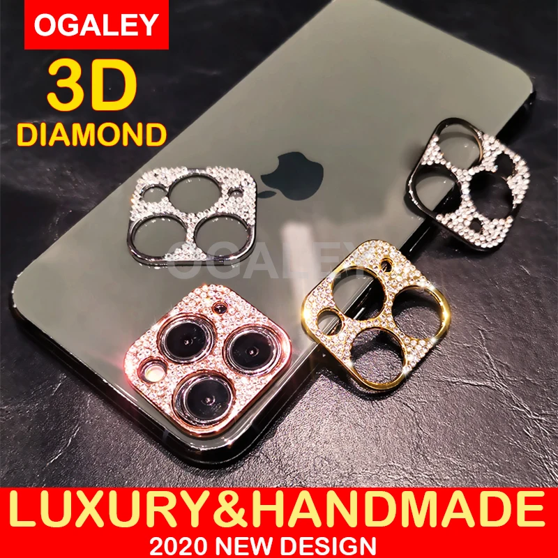 Funda de cámara de diamante 3D para iPhone, 12 Pro Max, 12, Mini funda, cristal brillante, Protector de lente de cámara para iPhone 11, 12 Pro Max 2