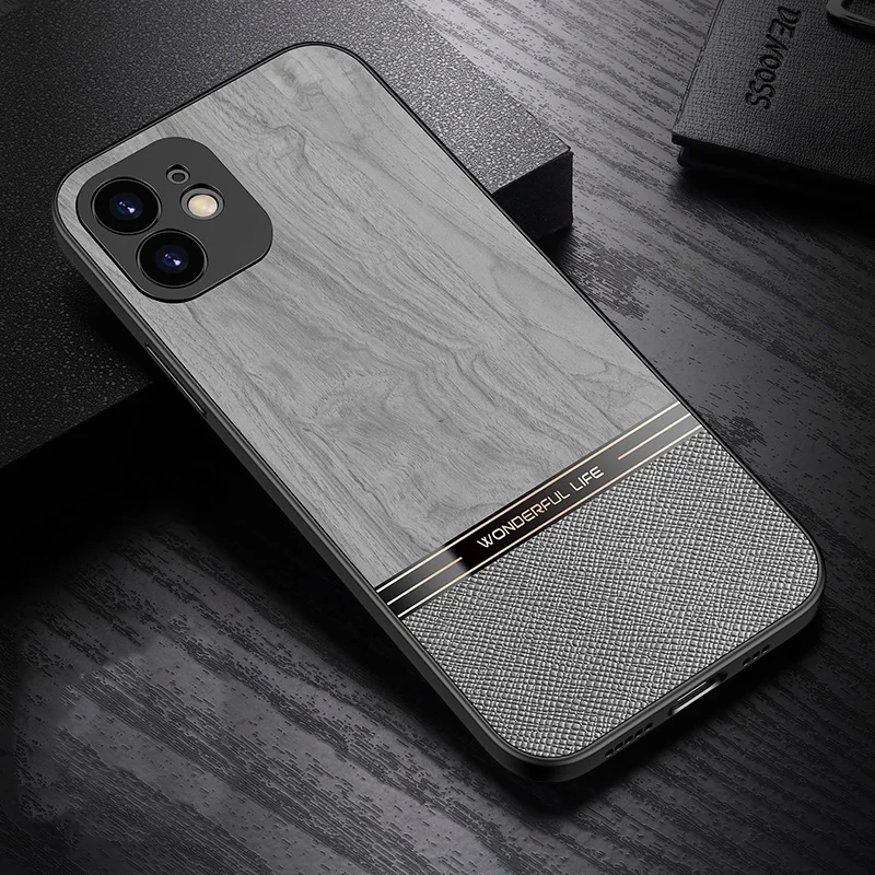 Elegant Wood Grain Phone Case with Tree Texture - Stylish PC+TPU Back Cover