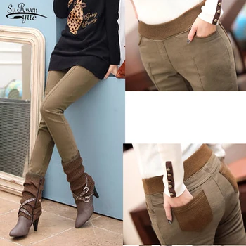 

Stretch High Elastic Waist Thick Women Pencil Pants Plus Size S-4XL Winter Warm Casual Women Cotton Pants Pantalon Femme 6517 50