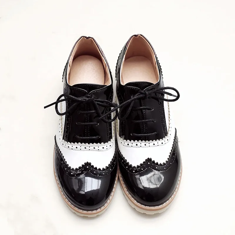 

COOLULU Oxford flats wingtip women shoes 2020 brogues Lace-up solid flats vintage lady Dress oxford shoes size 34-43