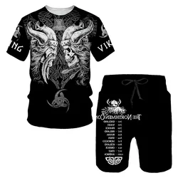 2021 verão viking 3d impresso calções de camisa masculina conjunto de roupas esportivas masculinas treino o pescoço casual de manga curta roupas masculinas terno