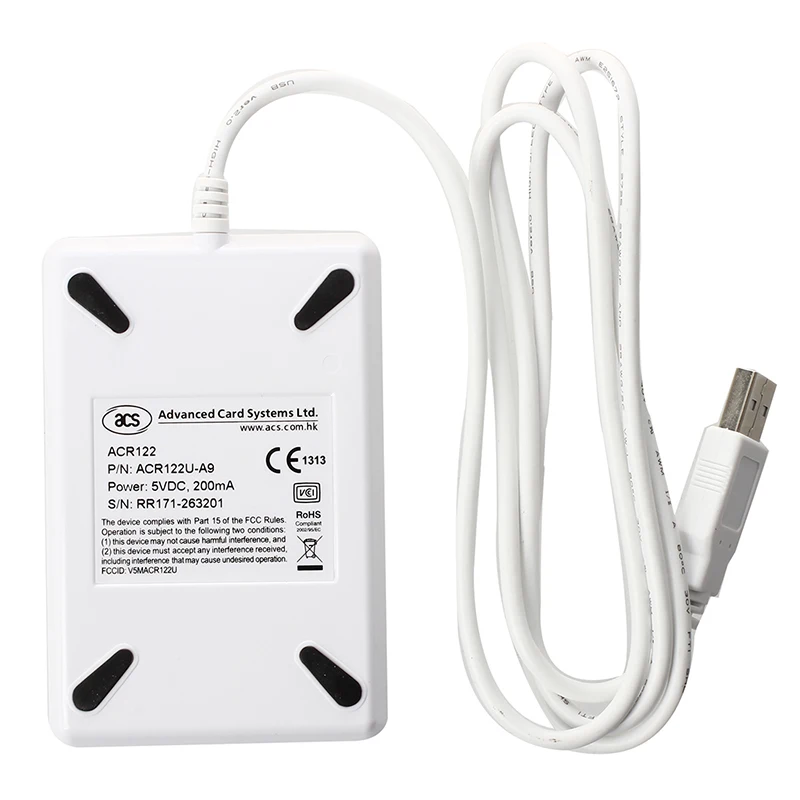 

Card Reader and Writer, NFC ACR122U RFID Smart Reader and Writer Contactless / USB + SDK + IC IC Card White