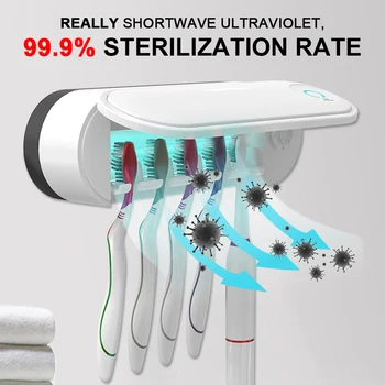 

UV Toothbrush Disinfectant Cleaning Agent Storage Bathroom 3 in 1 Toothpaste Dispenser Holder Sanitizer EU Plug /US Plug/UK Plug