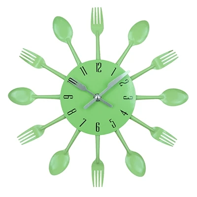Металлическая Кухонная настенная ложка с часами вилка креативные кварцевые настенные установленные часы для кухни домашний декор часы в стену горячая распродажа - Цвет: green