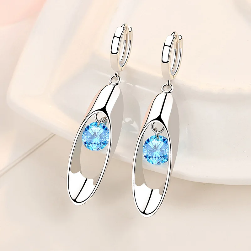 blue Модные 925 серебряные серьги женские украшения голубой розовый циркон драгоценные камни геометрической формы Висячие серьги для свадебной вечеринки Подарки Ювелирные Изделия - Окраска металла: blue