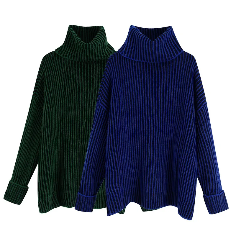 

Turtleneck Sweater Women Autumn 2019 New Fashion Long Sleeve Female Loose Striped Pullover