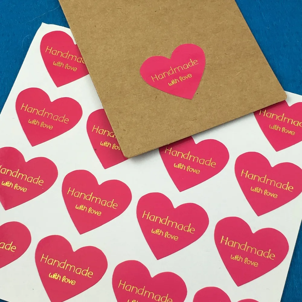 

500pcs Paper Weding self-adhesive stickers "Handmade with love"gift packing sticker labels For DIY Soap/gift Box/bags/Cake
