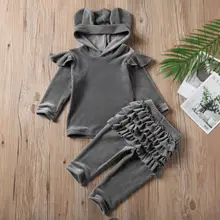 Модная бархатная одежда для малышей из 2 предметов однотонная толстовка с капюшоном и длинными рукавами+ штаны, спортивный костюм комплект одежды из 2 предметов