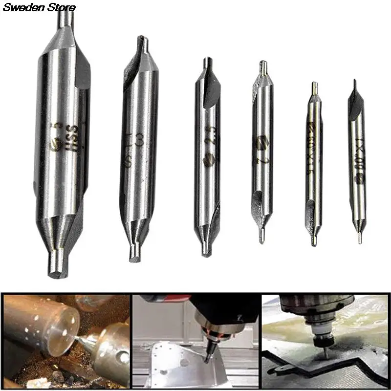 

6pc Combined HSS Combined Center Drill Countersink Bit Lathe Mill Tackle Tool Set Double 5 / 3 / 2.5 / 2 / 1.5 / 1mm Hand Tool