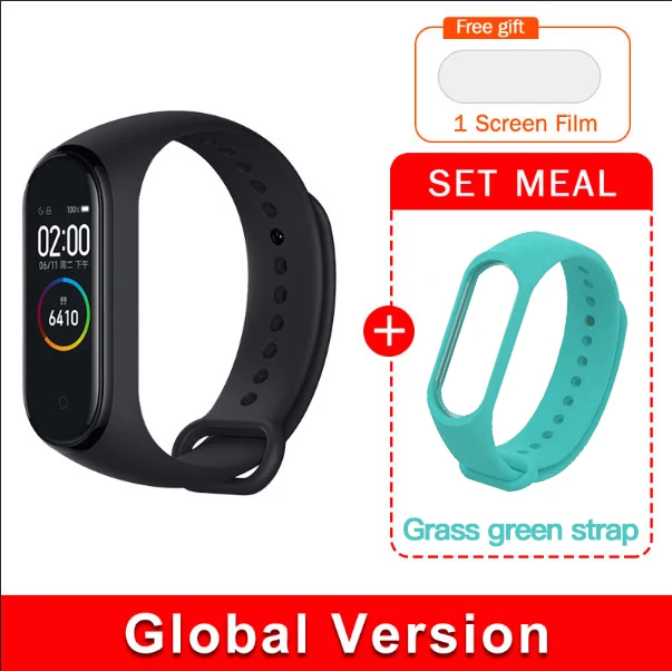 EN Add Grass green Оригинальная глобальная версия Xiaomi Mi Band 4 Smart Miband, новейший музыкальный браслет, пульсометр, фитнес, 135 мА/ч, цветной экран, Bluetooth 5,0 - Цвет: EN Add Grass green