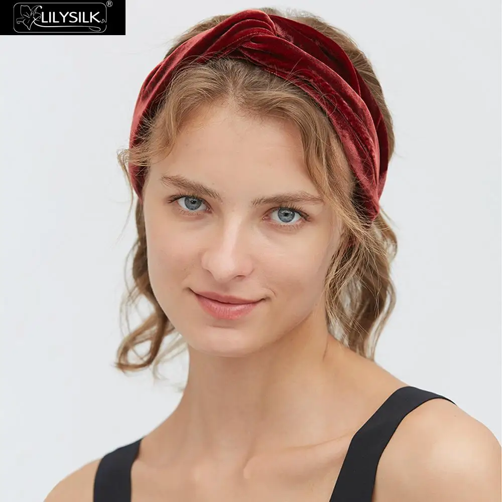 Velvet Claret LilySilk шелковая бархатная головная повязка в виде чалмы с широкими полями винтажные женские шелковые аксессуары для волос модные - Цвет: Velvet Claret