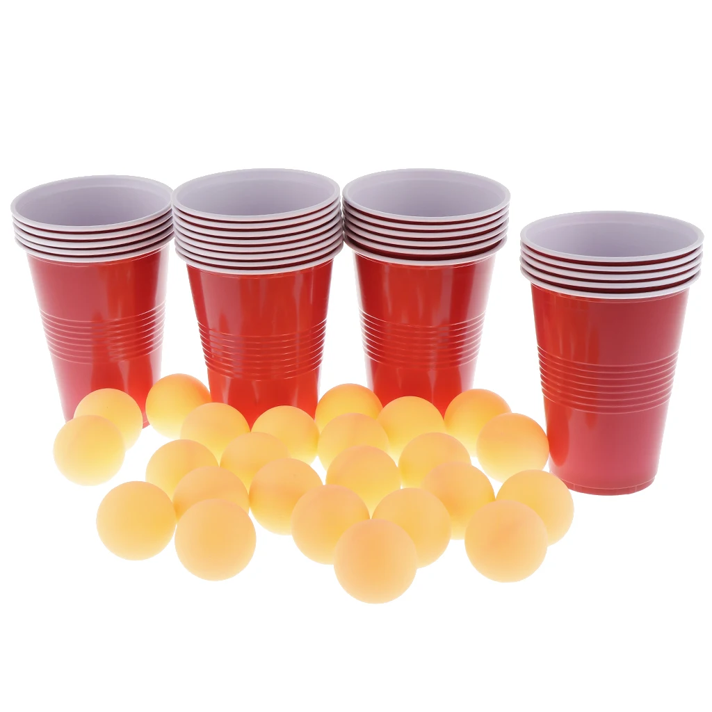Crazy Fun Game Ping Pong Beer Balls Set Includes 24 Cups+24 Balls, Compact Plastic Material