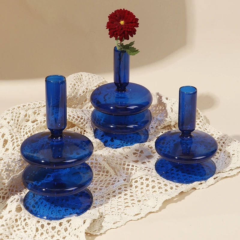 Blue Candle Holders Hydroponic glass vase Candlesticks for Dinner Wendding Party decoration Romantic candle holder home decor - Image 6