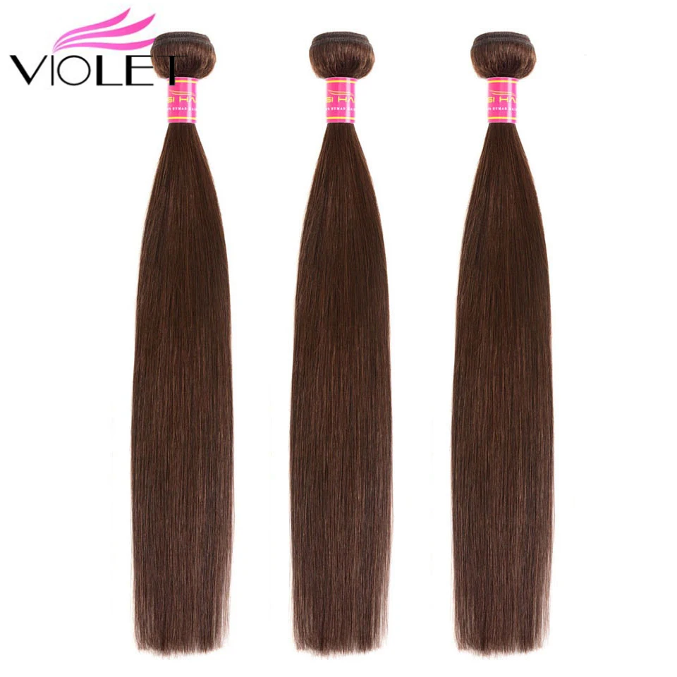 

VIOLET Brown Peruvian Straight Hair Weave Bundles 1/3/4 Bundles Brown #4 Color 100% Human Hair Bundle Non-Remy Hair Weave
