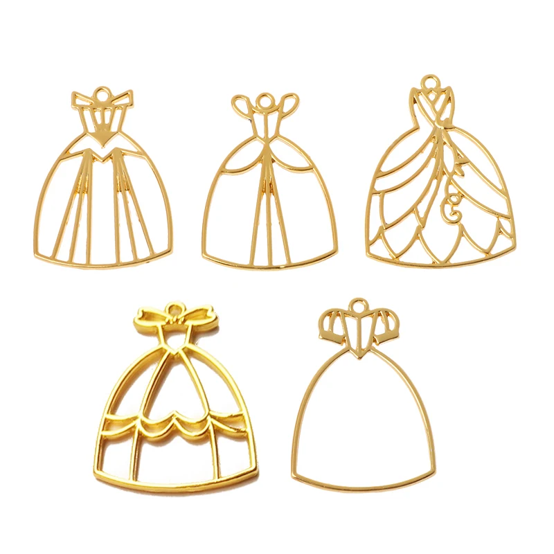5Pcs Princess Dress UV Resin Blank Frame Pendant Bezel Cabochon Jewelry Making