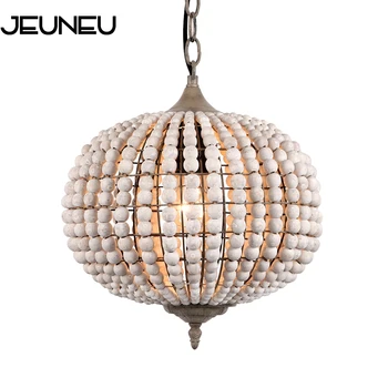

Europe Loft Vintage Country Ball Wooden Bead Pendant Lights E27 Led Hanging Lamp Modern for Living Room Hotel Kitchen Restaurant