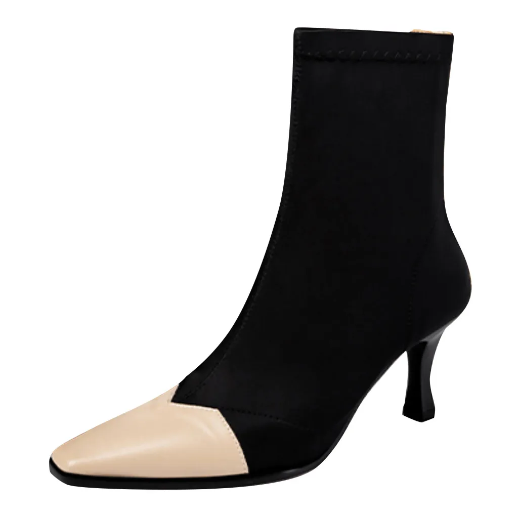 Western Boot Women's Ladies Leisure Solid Elegant Pointed Toe Thin High Heel Booties Shoes Plus Size zapatos de mujer - Цвет: Бежевый