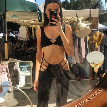 

women high waist hollow out strap sexy flare pants new fashion solid black female causal party club trousers outfit
