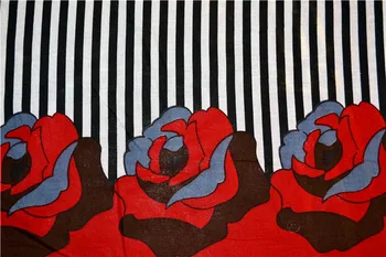 

(cotton) black and white stripes red print dress all cotton fabric shirt skirt/dress / 1 m