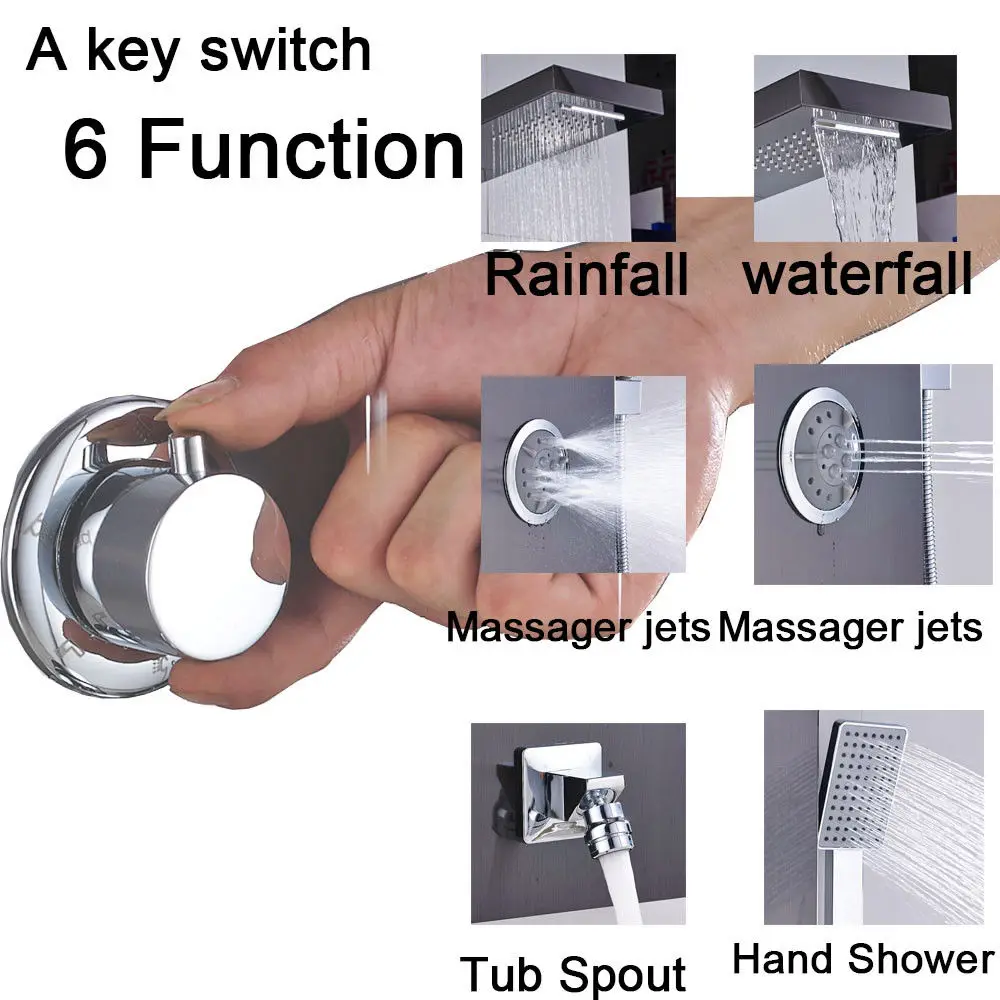 Черный никель светодиодный дождь водопад смеситель для душа набор душевая панель Колонка многофункциональная насадка Массаж Спа струи температурный экран
