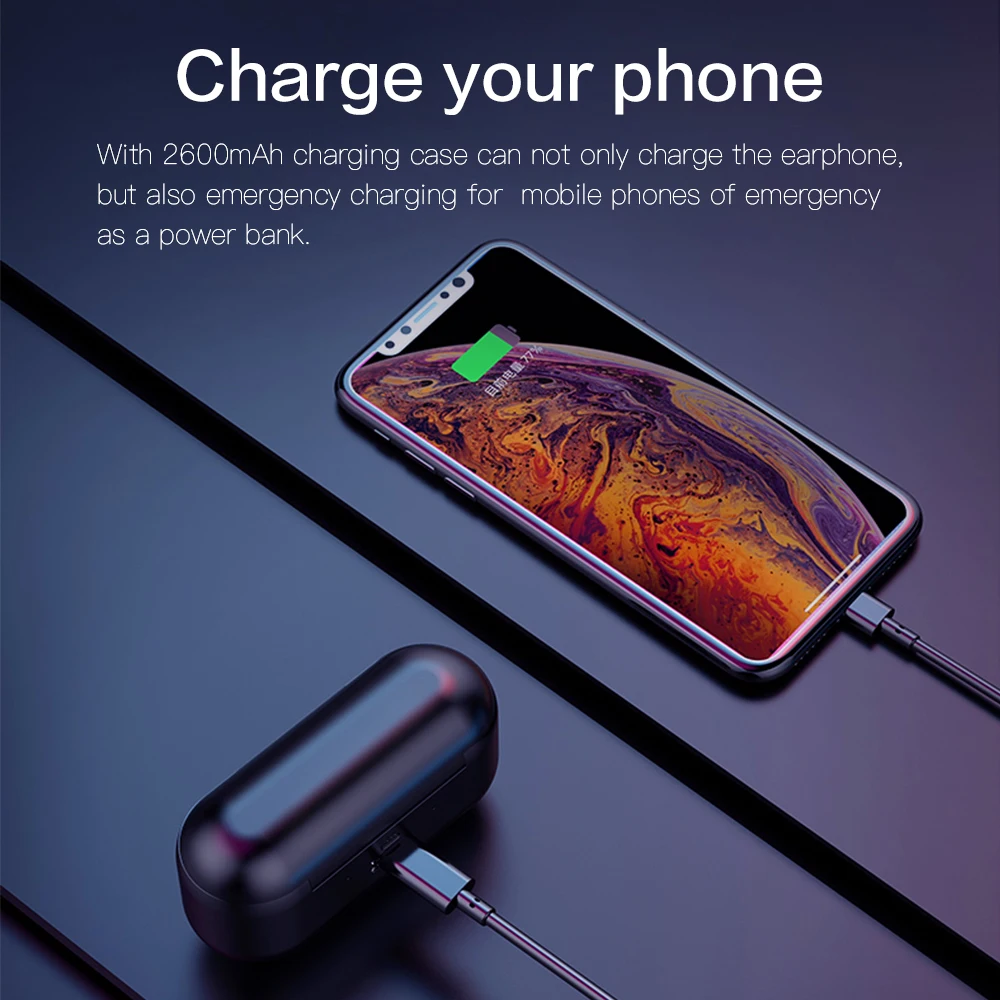 True Wireless Bluetooth Earphone With 2600mAh Charging Case Wateproof Noise Reduction Smart Touch 8D Surround Sound TWS Earbuds