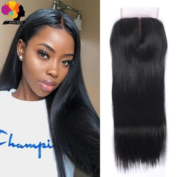 

Remyblue Straight Human Hair Lace Closure for Black Women Pre-Plucked Peruvian Remy Hair Swiss Lace 4X4 Middle Part 10-18 Inches