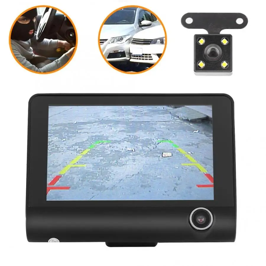 Видеорегистратор dash cam 4 дюйма Автомобильный IR dash cam 3-Way HD 1080P для вождения DVR 3-объектив камера s видеорегистратор для автомобиля рекордер