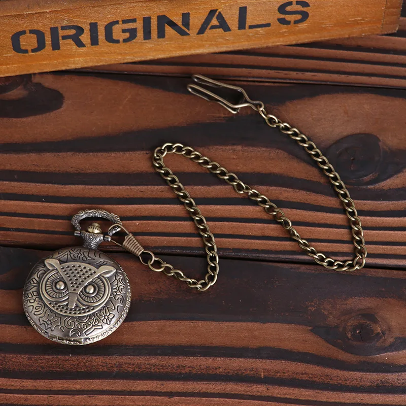 Чехол Сова кварцевые карманные часы с necklace ем очаровательные аксессуары винтажные классические тисненые винтажные