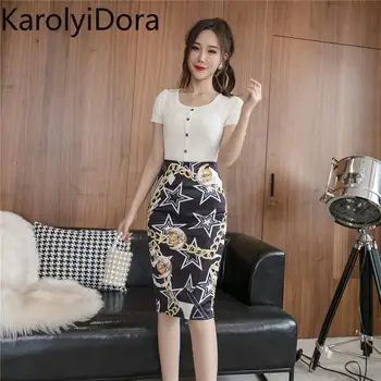 

Women's Skirt 2020 Summer Korean Slim High Waist Printed Bag Hip Skirt Women's Midi Skirt Elegant