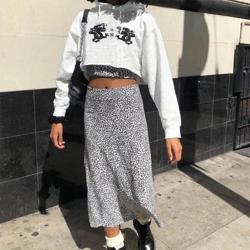  Chinese Style Dragon Print Cropped Hoodie Sweatshirt Streetwear Pullover Loose Autumn Hoodies Women